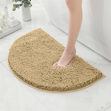 Imagem de Reyox Tapete de banheiro de chenille meio círculo, tapete de banho antiderrapante absorvente de água, tapetes de banho laváveis para banheiro, banheira, damasco, 3 x 5 metros