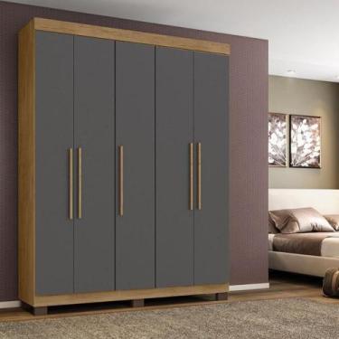 Imagem de Guarda-roupa Portugal 5 Portas 4 Gavetas Amêndoa Grafite - MILANI MOVE