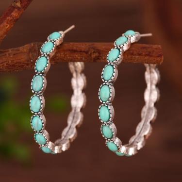 Imagem de Brincos de turquesa circulares para mulheres, estilo ocidental, vintage, boêmio, étnico, boêmio, turquesa, brinco feminino, Small, Liga de aço, Sem pedra preciosa