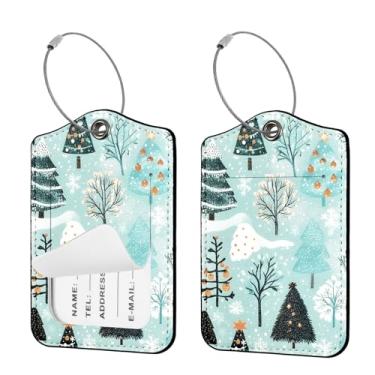 Imagem de Seorsok 2 etiquetas de viagem de bagagem para malas, etiqueta de nome de couro PU com flocos de neve de Natal com capa de privacidade e etiqueta de identificação, cartão de endereço e anel de metal