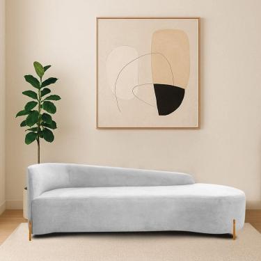 Imagem de Divã Recamier Orgânico França 180cm Lado Dir Pés Madeira Bouclé Cor Branco