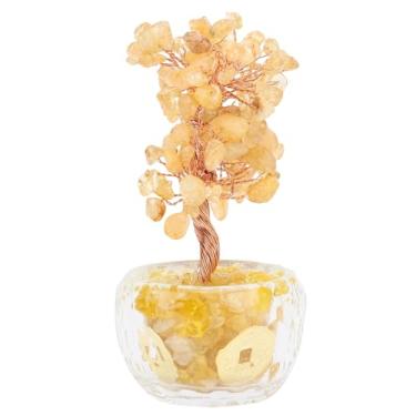 Imagem de ZAWELIYO Árvore da Sorte Feng Shui, árvore de Dinheiro Brilhante, Bonsai, Decoração de Casa para Riqueza e Sorte, Adequada para Salas de Estar ou Escritórios (Amarelo)