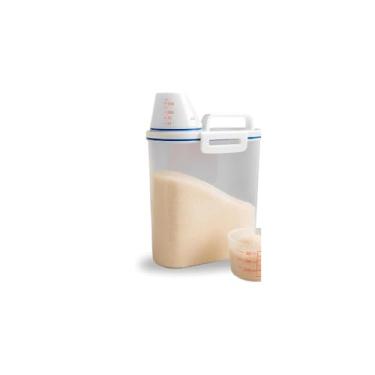 Imagem de Pote Hermético Multiuso com Dosador, 2kg, Transparente Branco Azul, Plástico PP, Tampa Hermética, Copo Medidor Integrado, 29x8.5x15cm