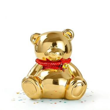 Imagem de SOBEIT Cofrinho de urso de 18,7 cm | Cofrinho de urso fofo | Artesanato com revestimento brilhante | Detalhes meticulosos | Banco de dinheiro de urso de cerâmica para crianças e meninos e adultos