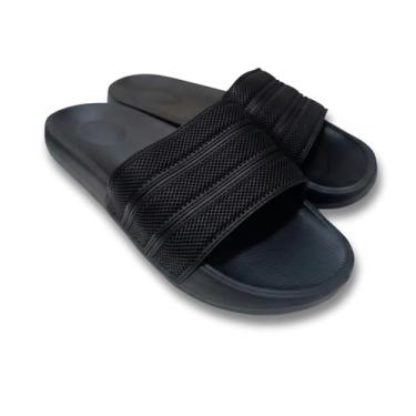 Imagem de Chinelo Slide Masculino Premium – Sandália Anatômica com Tira de Borracha Perfurada Respirável, Solado Antiderrapante e Secagem Rápida – Ideal para Praia, Piscina e Dia a Dia (Preto / Azul) (Preto, BR, Adulto, Numérico, 42)