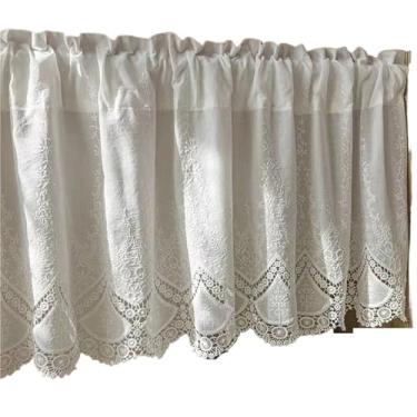 Imagem de Cortinas brancas de renda transparente com bordado floral de algodão flores ocas pano curto para sala de estar meia para cozinha, estante de livros, cortina de poeira