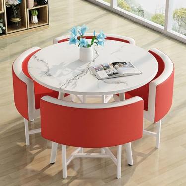 Imagem de Conjunto de mesa e cadeiras que economizam espaço, conjunto de mesa de cozinha redonda de couro, combinação de mesa de recepção e cadeira, com 1 mesa e 4 cadeiras, para sala de estar, cozinha, sala de