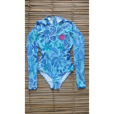 Imagem de Maiô Adulto Cavado Manga Longa Lycra UV50+ Azul Claro Tamanho:PCor:Azu