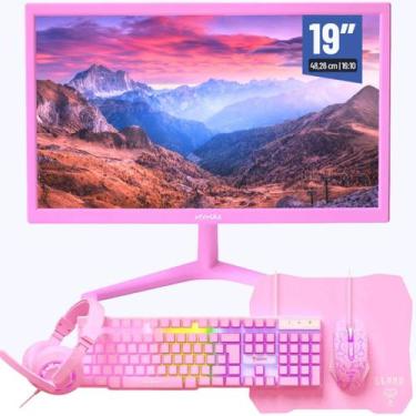 Imagem de Kit Monitor Led 19 Polegadas Hd Rosa e Periféricos Gamer Rosa - Mymax