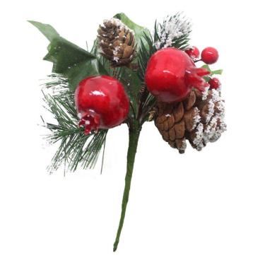 Imagem de Kit 4 Ramos Romã Decoração De Natal Artificial Com Detalhes Branco 16cm