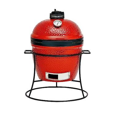 Imagem de Kamado Joe Joe Jr Grelhador portátil de cerâmica a carvão de 34,3 cm com suporte, grelha de aço inoxidável, defletores de calor e ferramenta de cinzas em vermelho, modelo KJ13RH
