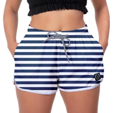 Imagem de Short Praia Linhas Azuis Estampado Academia Caminhada Corrida Qualidade Conforto-Feminino