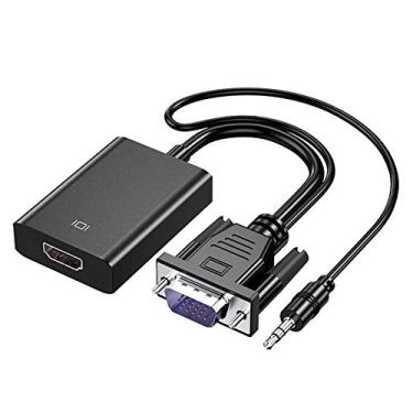 Imagem de Cuxnoo Adaptador VGA para HDMI para conectar laptop com interface VGA tradicional, monitor ou projetor de PC para HDMI, conversor macho VGA 1080P para HDMI fêmea com cabo de áudio de 3,5 mm e porta de