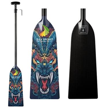 Imagem de Z&J SPORT Raquete ajustável de barco, raquete de fibra de carbono aprovada pela IDBF, raquete gráfico de dragão com ajustador para corrida de barco dragão com alça ajustável em T (faixa: 43"-52"/110cm-132cm) (SCB11)