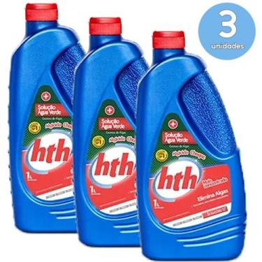 Imagem de Kit 3 Solução Agua Verde Piscina Algicida Choque Hth 1 Litro