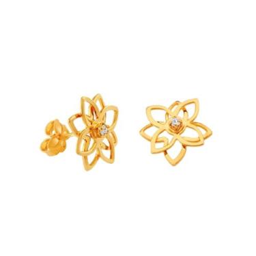 Imagem de Brinco folheado a ouro flor com zircônias med. 1,5 cm Rommanel