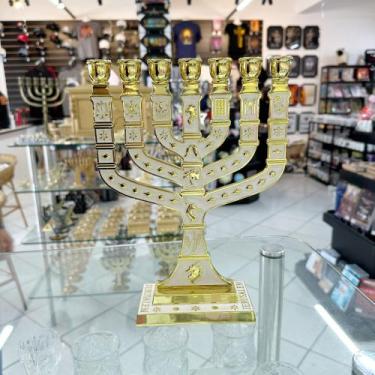 Imagem de Menorah Folheada a Ouro / Importada de Israel -BRANCO - O Cantinho da 