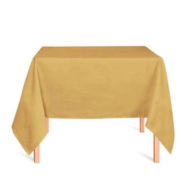Imagem de Toalha de Mesa Quadrada em Tecido Jacquard Dourado Liso Tradicional - 