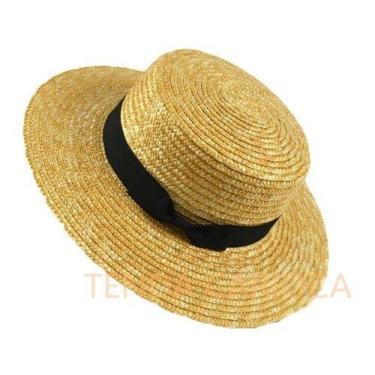 Imagem de Chapeu De Palha Natural  Boater Classic Palheta Aba 8cm Fem - Mrvendas