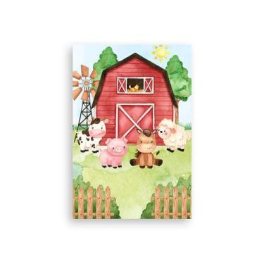Imagem de Painel De Festa Vertical 1,50 x 2,20 - Fazendinha Vermelho com Animais