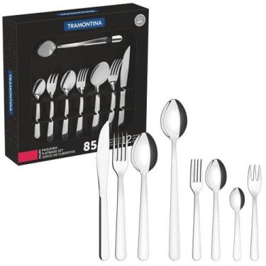 Imagem de Faqueiro Tramontina Malibu 85 Peças Aço Inox Jogo de Talheres Serve 12