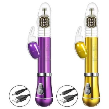 Imagem de Vibrador Rotativo Cromado Vai Vem Usb Sexy Import, Roxo