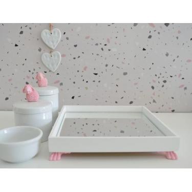 Imagem de Kit Higiene K049 Bandeja MDF Porcelanas Apliques Rosa Quarto Bebê - Ci
