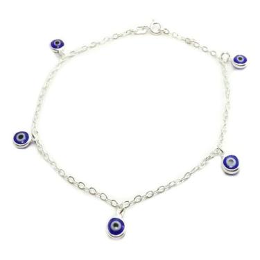 Imagem de Tornozeleira Elo Olho Grego Azul Escuro Prata Legítima 925 - Lojas La&