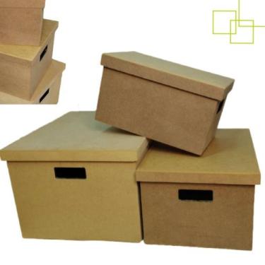 Imagem de Kit 3 Caixas Organizadoras Decorativas em MDF Cru com Alça - Expresso 