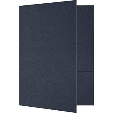 Imagem de 6 x 9 Small Presentation Folders - Two Pockets- Nautical Blue Linen | Perfect for Pamphlets, Stepped Inserts, Conferences, Presentations | 100lb. Paper | SPF-BULI-25
