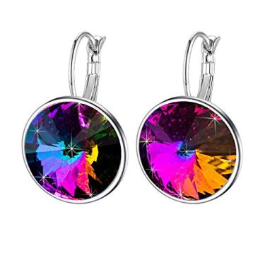 Imagem de Brincos de argola com cristais austríacos redondos banhados a ouro 14K hipoalergênicos, Metal Cristal, Cristal