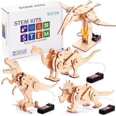 Imagem de Kit STEM Yutin Dinossauro 4 em 1 - Brinquedo de Madeira para Crianças 