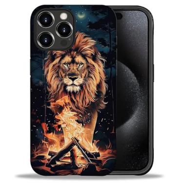 Imagem de FKBRCL4U Capa para iPhone 16 Pro Max, capa protetora de silicone híbrida de 2 camadas para meninas e mulheres, juba de leão em chamas com estampa de fogueira noturna para iPhone 16 Pro Max