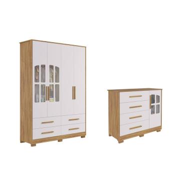 Imagem de Guarda Roupa e Cômoda Infantil Moveis Peroba Charlo Elo MDF