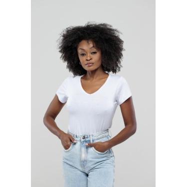Imagem de Camiseta - Branca Básica Decote Em V - Reflexo, P