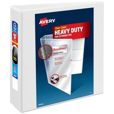 Imagem de Avery Fichário Heavy-Duty View com 3 anéis, anéis EZD de 7,6 cm com um toque, capacidade para 670 folhas, lombada de 8,5 cm de largura, capa transparente personalizável e lombada, 1 fichário branco
