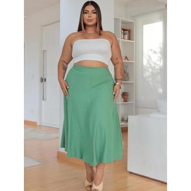 Imagem de Saia Midi Feminina Plus Size Alfaiataria Evase Sensorial Com Bolso Ele