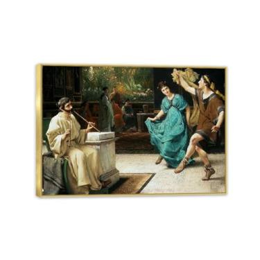 Imagem de MOBYAT Moldura dourada Uma dança romana por Lawrence Alma Tadema Prints, reprodução de pintura a óleo, impressão giclée em tela, arte de parede pronta para pendurar para decoração de quarto de casa.