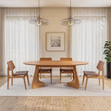 Imagem de Kit Mesa de Jantar Oval Paineira 210cm e 4 Cadeiras Jandaia Cabecasa Madeiramadeira
