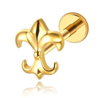 Imagem de FLORA PIERCING LABRET TITÂNIO PVD FLOR DE LIZ 1.2X8 (DOURADO)