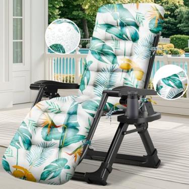 Imagem de Almofada para espreguiçadeira para ambientes externos, impermeável, 166 x 53 x 10 cm, almofadas de poltrona de algodão com laços, almofadas macias e espessas para móveis internos e externos (folha