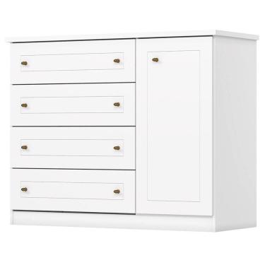 Imagem de Comoda 1 Porta 4 Gavetas 126 Cm Americana Branco Henn