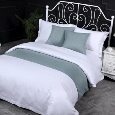 Imagem de Cachecol de corredor de cama de hotel simples cor sólida decoração respirável moderno protetor de cama de quarto sem desbotamento toalha de cama para cama de solteiro queen king size azul ||2 peças de
