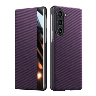 Imagem de HAO RIYLN Capa de couro genuíno para Samsung Galaxy Z Fold6, capa flip folio ultrafina com capa de textura de fibra de carbono magnética à prova de choque, roxa, Z DOBRAD6