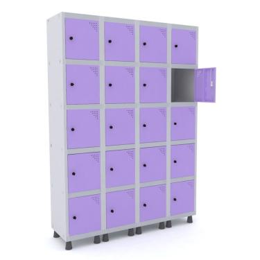 Imagem de Armário Locker Roupeiro 20 Portas Aço Grp 504/20 Pandin Móveis Cinza/lilás