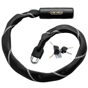 Imagem de Via Velo Cadeado quadrado de 7 mm com corrente de 4 lados, 1 m de comprimento, 4 chaves, cor preta, cadeado de corrente para bicicleta