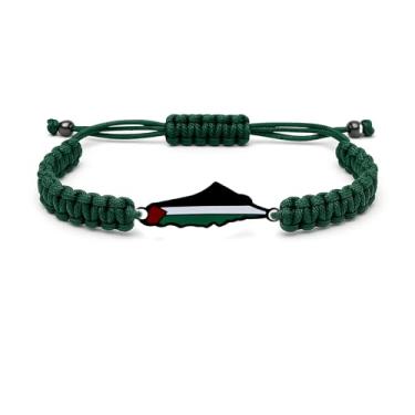 Imagem de Zircobic Série de pulseiras com pingente de bandeira palestina - Design de cordão trançado em preto, vermelho, verde e branco, para casais e amigos para uso diário, Adjustable, Aço inoxidável, Sem