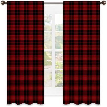 Imagem de Cortinas blecaute xadrez Buffalo para quarto - Cortinas escurecidas com isolamento térmico para sala de estar, L 106 x C 150 cm