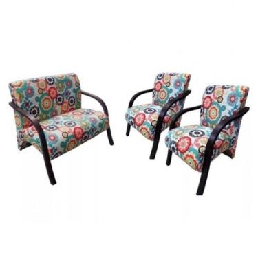 Imagem de Conjunto Poltronas Venus Braços em Madeira 1 Namoradeira 2 de um Lugar Escritório Suede