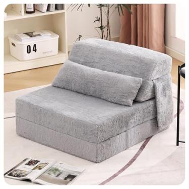 Imagem de Tiita Sofá-cama dobrável com travesseiro, colchão de tamanho único e tecido de pelúcia com bolsa de armazenamento portátil, espreguiçadeira, cama para sala de estar, quarto de hóspedes, dormitório,